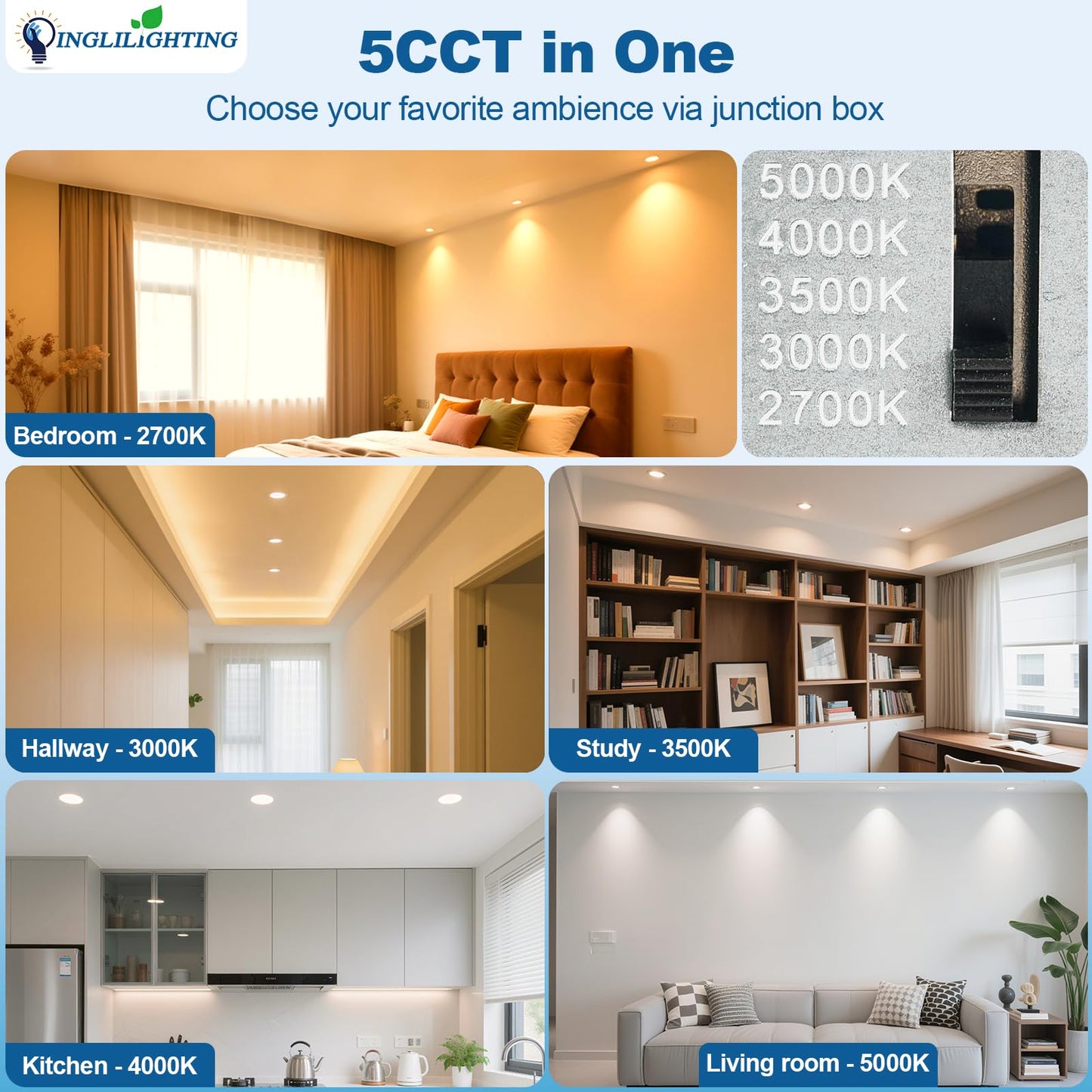 Dllt Led Recessed Ceiling Light: 24 Pack 3 Inch Slim Recessed Lighting For Kitchen - 5Cct Dimmable Canless Wafer Downlight For Living Room - 1200Lm Brightness 12W Led Can Lights For Bedroom Etl Fcc