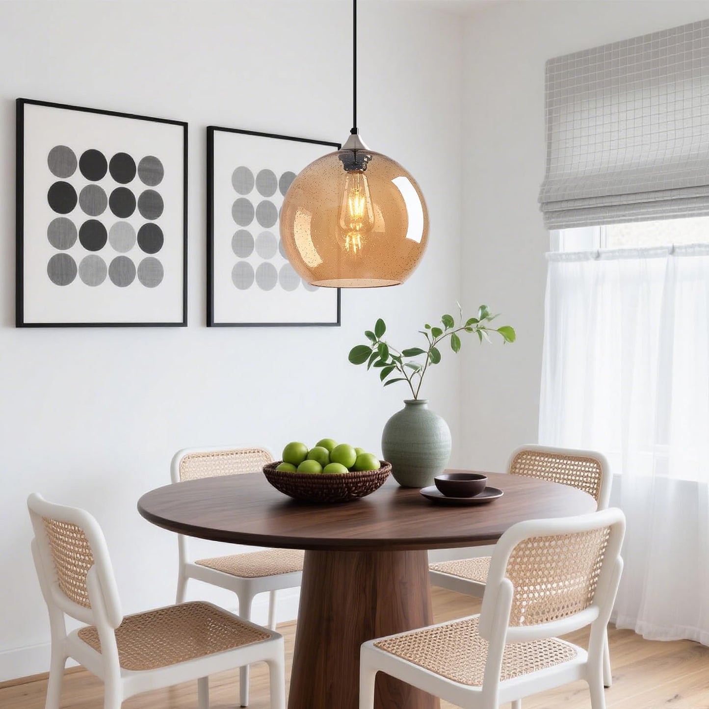 Lbsqj Amber Glass Pendant Lights Kitchen Island Globe Pendant Light Fixtures Modern Pendant Lighting For Bedroom Living Dining Room Light Fixture (9.84 In  2 Pack)