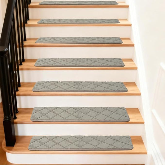 Art3d Stair Treads for Wooden Steps 15Pcs, 8" X 30" X 0.4" Non Slip Stair Runner Rugs with Reusable Adhesive for Elders Kids and Dogs, Machine Washable Peel and Stick Stair Treads Carpet, Beige