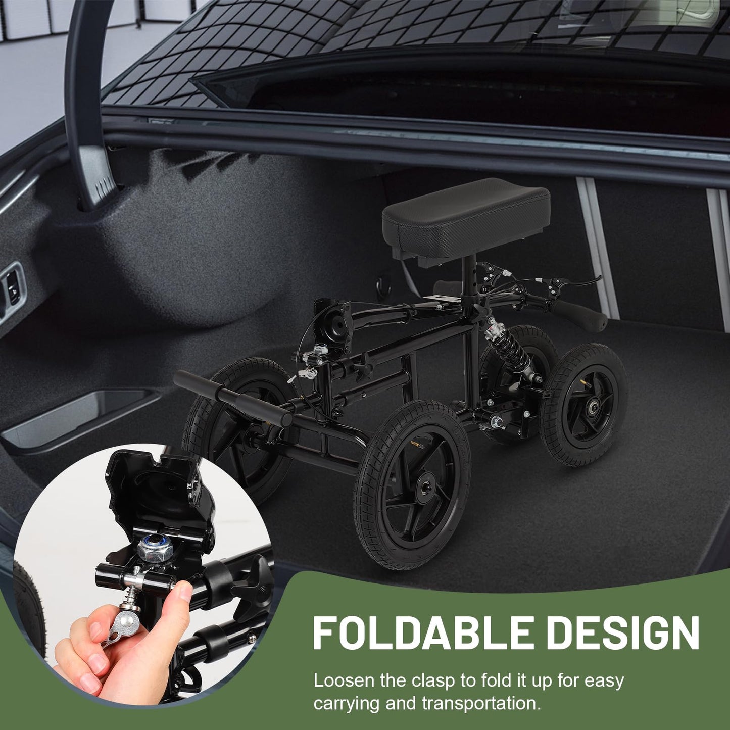 FAHKNS Mobility All Terrain Knee Scooter Walker for Foot Injuries: Adult Broken Leg Crutch Cart Roller for Surgery,Broken Foot,Ankle Injury,Kneeling Rolling Steerable Seated Wheel Scooter