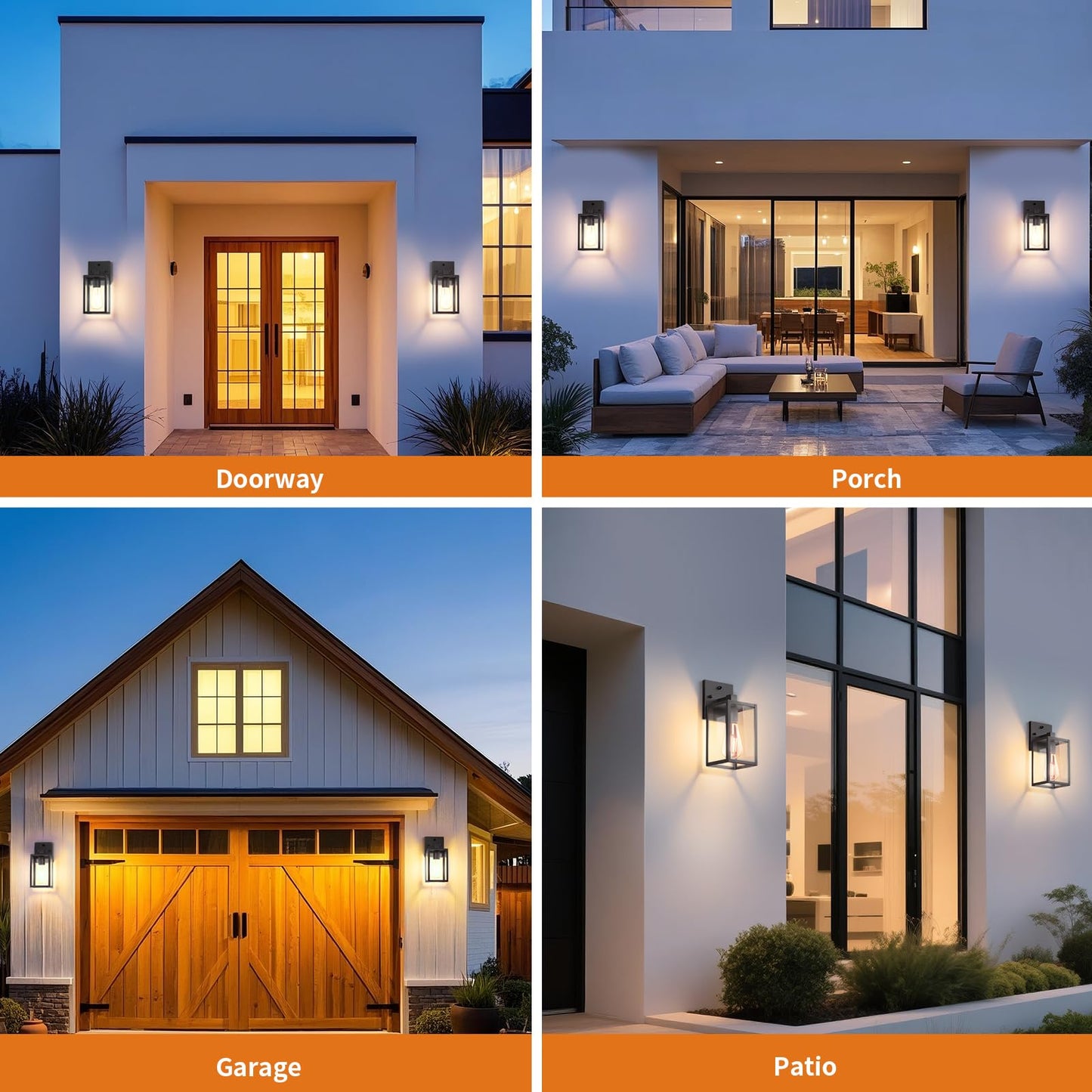2 Pack Dusk To Dawn Exterior Lighting Fixtures Wall Mount  Sensor Outside Front Porch Lights For House  Outdoor Lantern Lamp  Waterproof Wall Sconce Lights  Black Coach Light For Garage Entryway