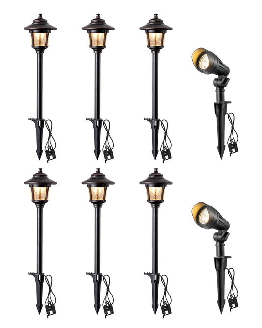 Edishine Low Voltage Landscape Lights Kit  3W 120Lm Led Pathway Lights & 3.2W 240Lm Spotlights  Seed Glass  12V Outdoor Landscape Lighting With Connectors  Aluminum Landscape Light For Garden Yard