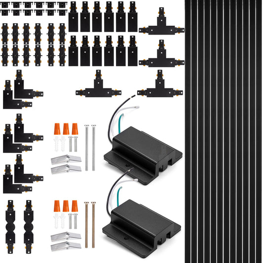 H Track Lighting Rails Kit - Icreating 40Ft Black Track Lighting Tracks 3 Wire With Floating Canopy Connector  L  I And T Connectors For Single Circuit H Type Led Tracks Lights Heads Fixtures