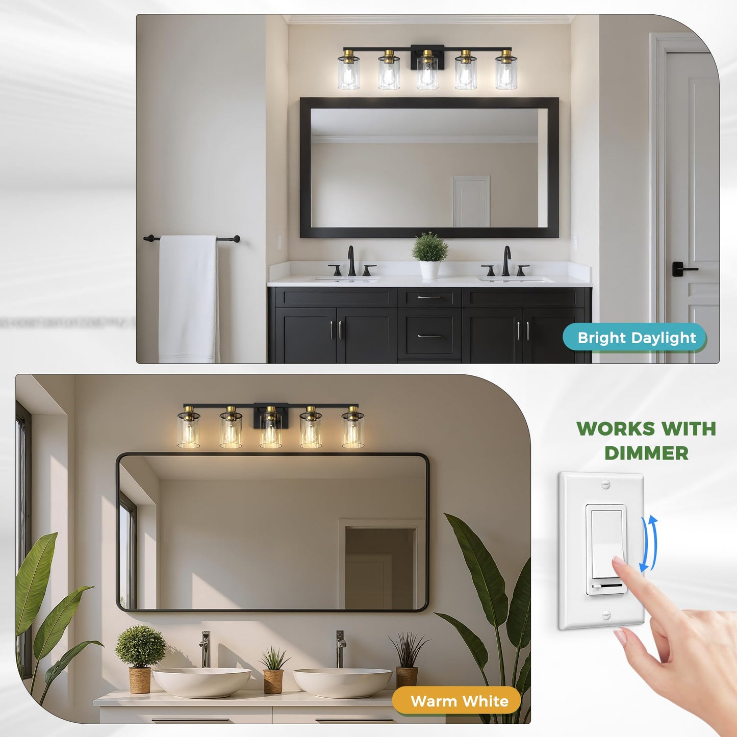 Doresshop Bathroom Light Fixtures  5-Light Gold And Black Bathroom Lighting Fixtures Over Mirror With Clear Glass Shade  Vanity Lights For Hallway Living Room Bedroom