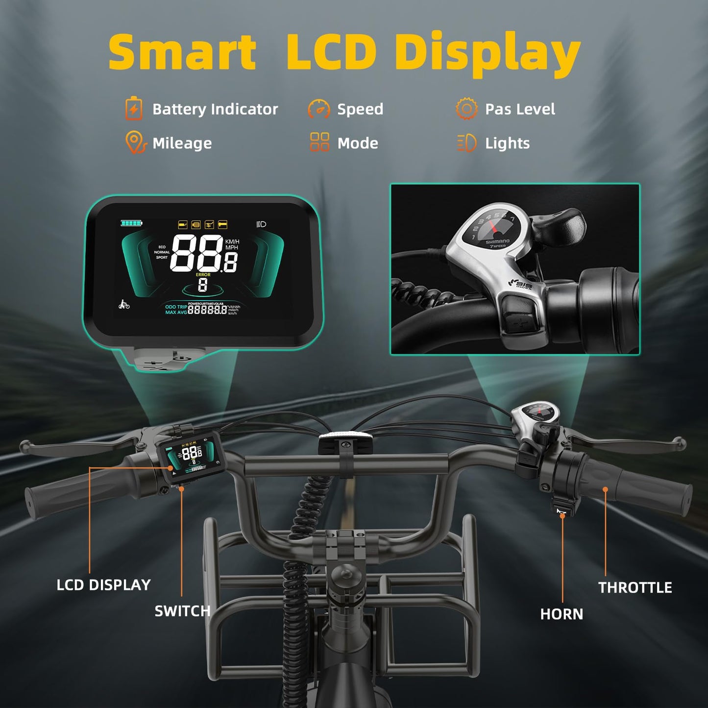 1500W Peak Electric Bikes for Adults 20" Fat Tire E Bike with 90 Miles Max Range 28 MPH Electric Bicycle Step-Thru E-Bike with 48V Removable Battery Front Fork Suspension 7 Speed Commuter Ebikes