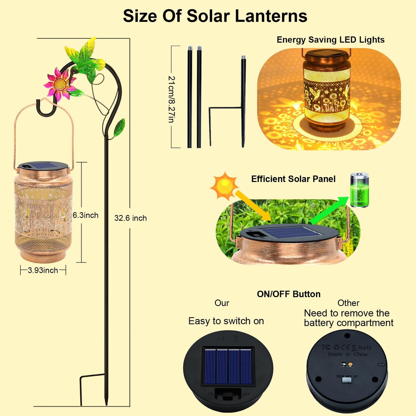 Gifts For Mom  Mom Gift Solar Lanterns Outdoor  Mother Birthday Gift From Daughter Son  Metal Solar Hanging Hummingbird Lights With Shepherd Hook For Outside Garden Yard Patio Pathway (2 Pack)