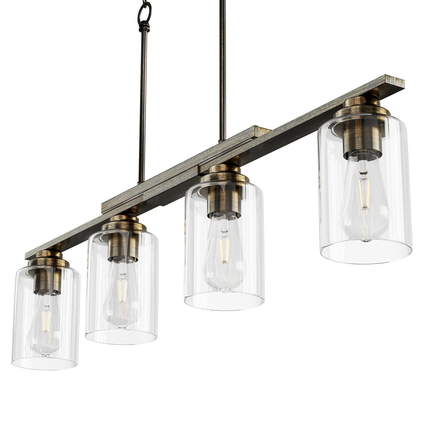 Vonluce Kitchen Island Lighting  4-Light Dining Room Light Fixture Over Table With Glass Shade And Adjustable Rods  Farmhouse Linear Chandelier For Kitchen Living Room  Antique Black  Etl Certificated