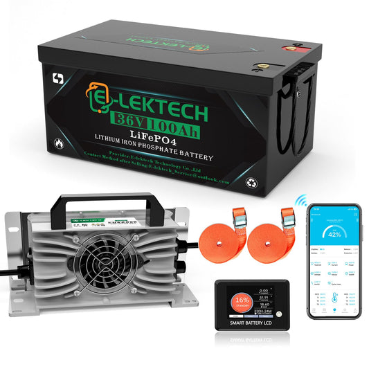 36V 100Ah Lithium Golf Cart Battery with Charger & Monitor, 36V LiFePO4 Battery Built-in 200A BMS, 10 Yrs Lifespan for Golf Carts