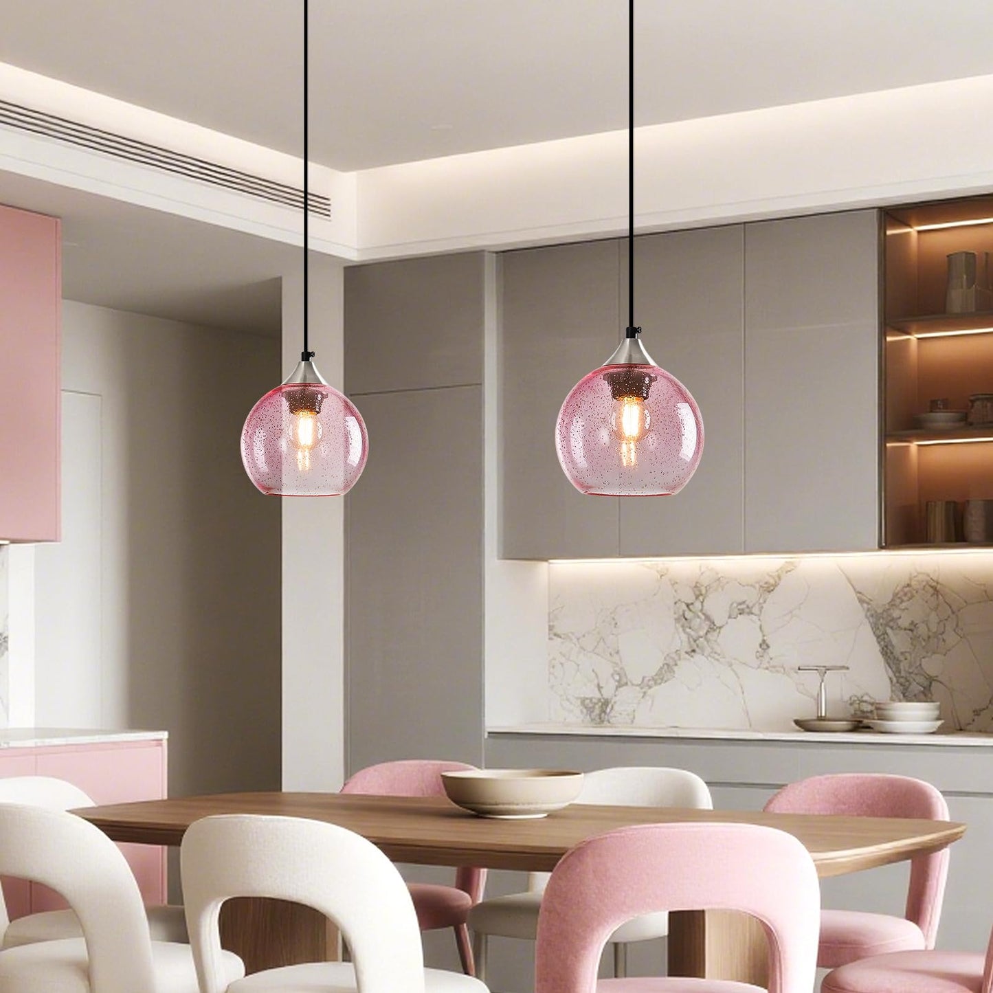 Lbsqj Pink Glass Pendant Lights Kitchen Island Globe Pendant Light Fixtures Modern Pendant Lighting For Bedroom Living Dining Room Light Fixture (5.9 In  1 Pack)