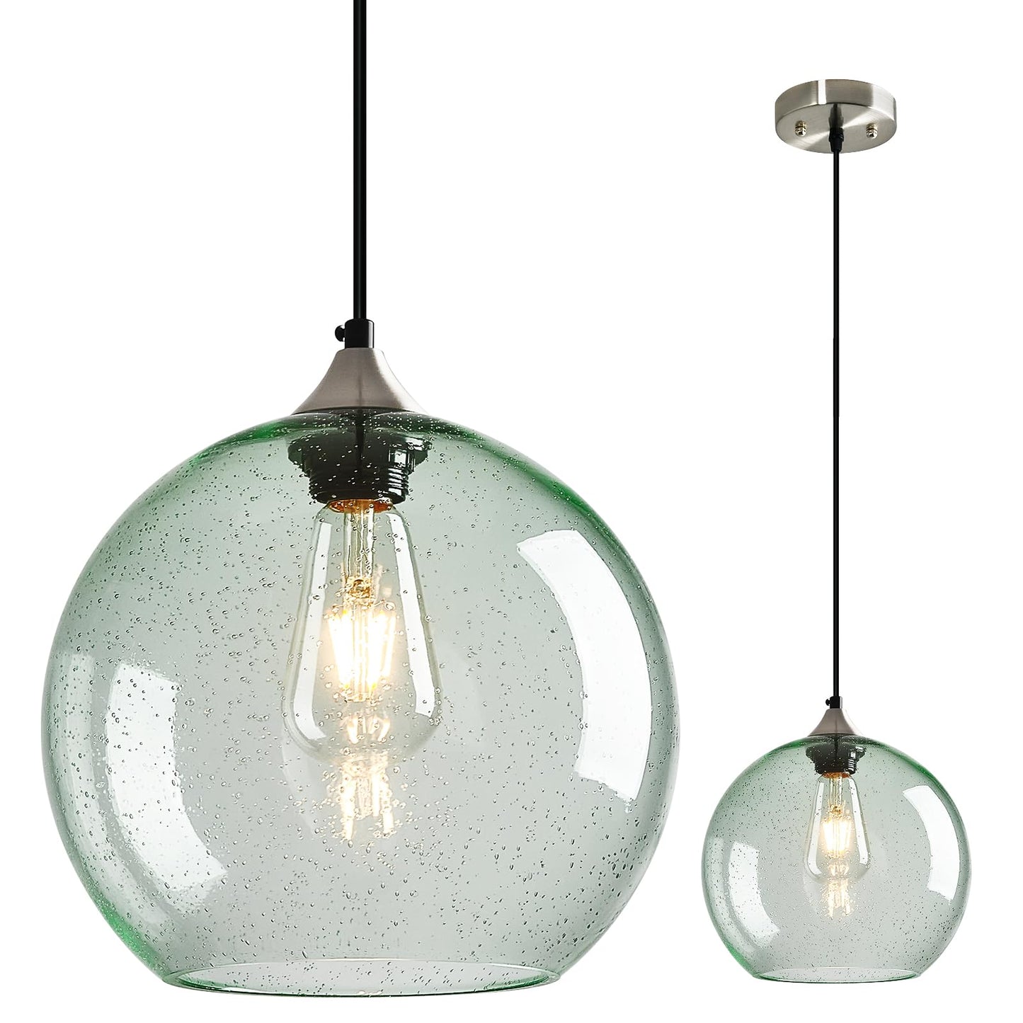 Lbsqj Light Green Glass Pendant Lights Kitchen Island Globe Pendant Light Fixtures Modern Pendant Lighting For Bedroom Living Dining Room Light Fixture (9.84 In  1 Pack)