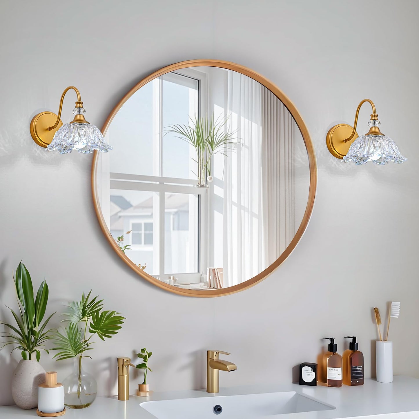 Sunkryster 1 Piece Vintage Wall Sconce With Floral Rainbow Glass Shade  Matte Brass Finish Wall Mount Lighting For Bathroom Vintage Bathroom Vanity Light Fixtures