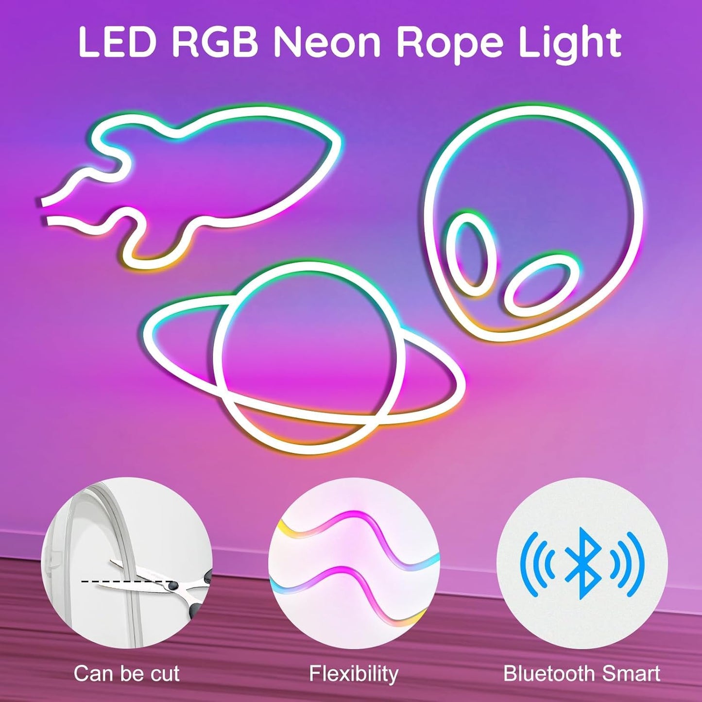 100Ftneon Rope Lights Flexible Led Rope Lights Control With App/Remote Multiple Modes Rope Lights Ip65 Outdoor Rgb Led Neons Light Waterproof