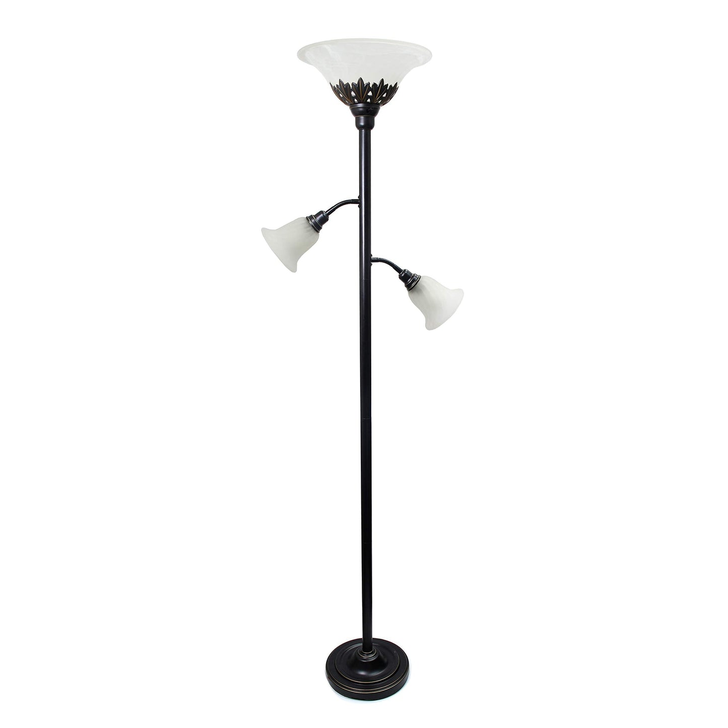 Elegant Designs LF2002-RBW Floor Lamp, 3 Light Scalloped Glass, Restoration Bronze, 13inL x 21.5inW x 71inH
