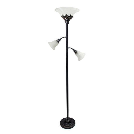 Elegant Designs LF2002-RBW Floor Lamp, 3 Light Scalloped Glass, Restoration Bronze, 13inL x 21.5inW x 71inH