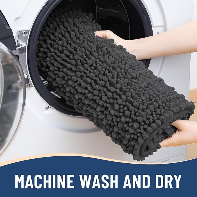 Arotive Luxury Chenille Bathroom Rug Mat, Extra Soft Thick Absorbent Shaggy Bath Rugs, Non-Slip Machine Wash Dry, Plush Bath Mats for Bathroom, Shower and Tub, 47x17, Dark Grey