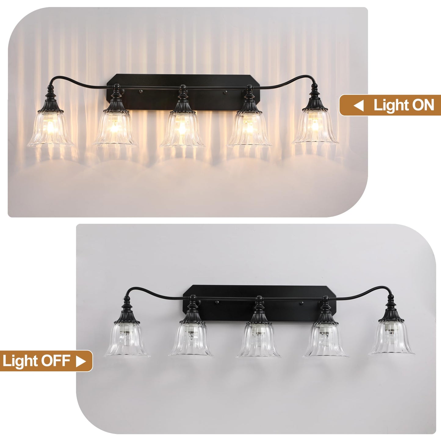 Bathroom Vanity Black Vintage Light Fixture  5 Lights Bathroom Lighting Matte Antique Brass Finish With Crystal Glass Shade  Black Vintage Vanity Light