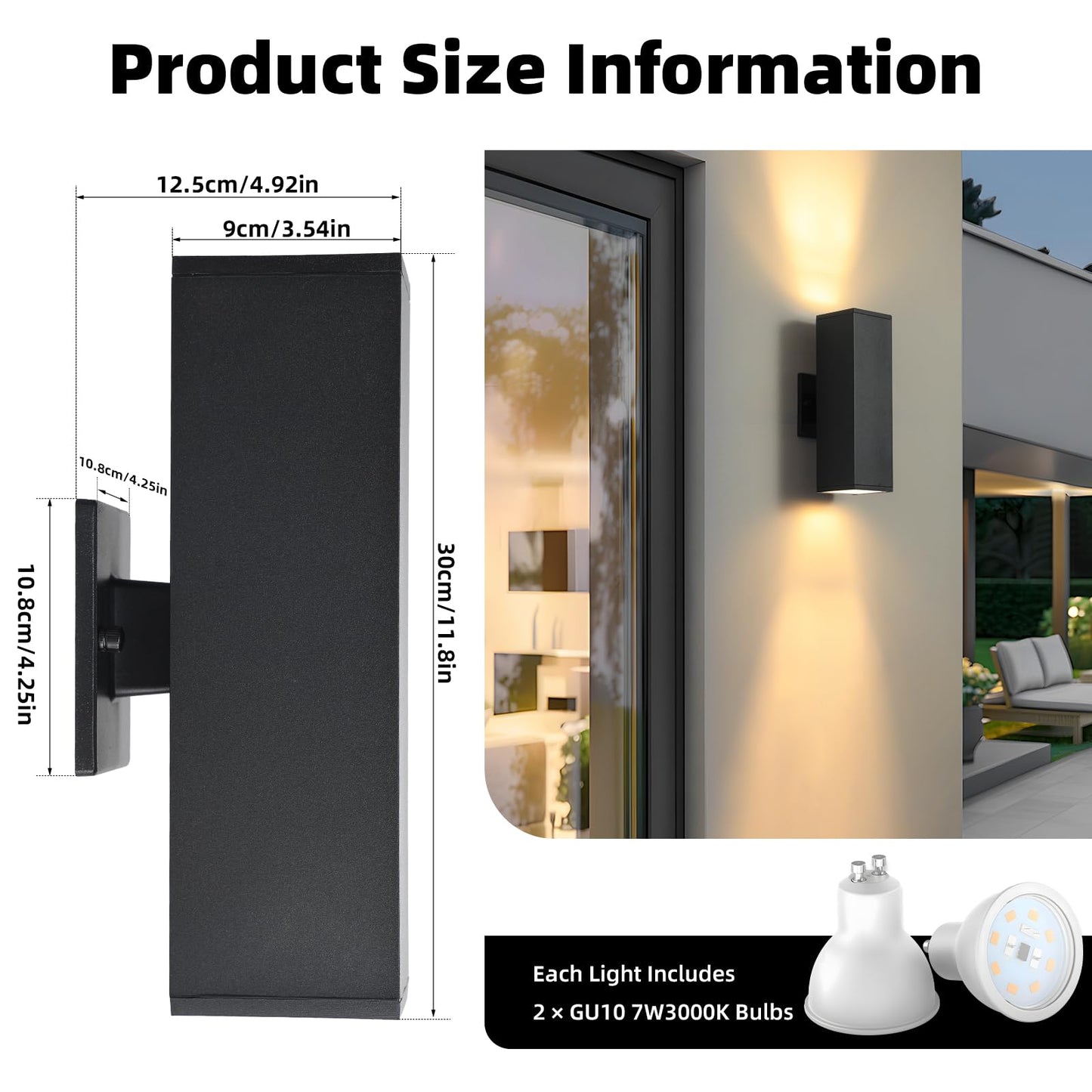 Tewei Led Outdoor Wall Sconce Lights Modern Exterior Lighting Fixtures  Matte Black Up And Down Outdoor Wall Lights For House Front Porch Garage  Warm White 3000K  1 Pack