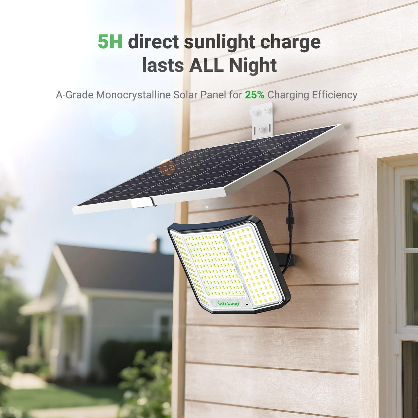 Intelamp Solar Flood Lights Outdoor Waterproof  20000Mah 2000Lm Floodlight Exterior With Remote 16.4 Ft Cable  2-12H Timer Dusk To Dawn Security Spots Lighting Outside For Garden Pathway