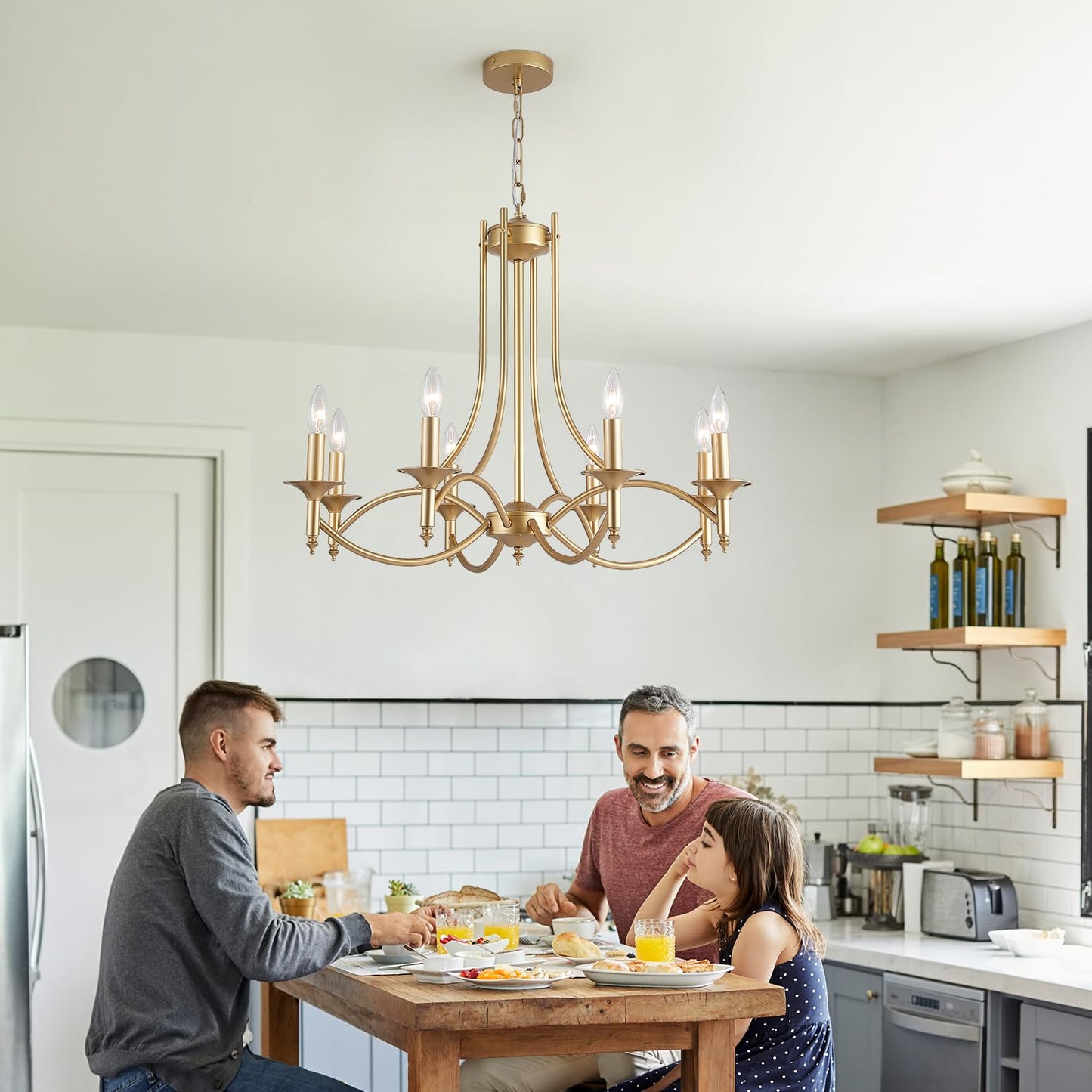 Pretoy Gold Chandeliers For Dining Room 8-Light Farmhouse Dining Room Light Fixtures Candle Chandelier Lighting For Bedroom  Hallway Entryway Living Room Kitchen Foyer