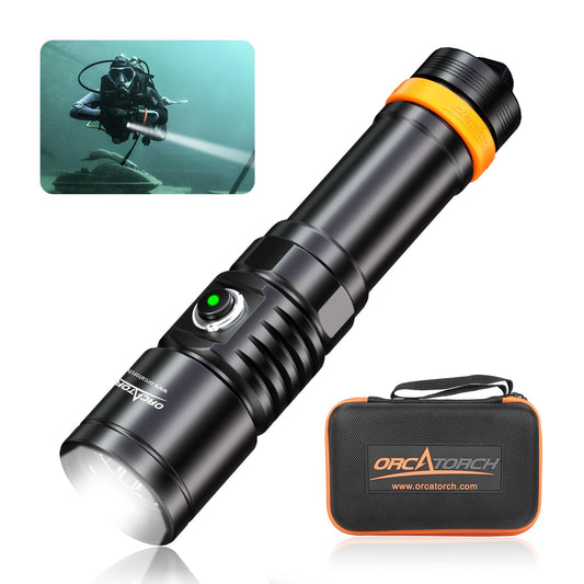 ORCATORCH D710 Scuba Diving Light, 3000 Lumens, IP68 Waterproof, 150m Submersible, Aluminum, Black