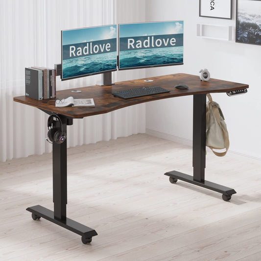 Radlove Electric Height Adjustable Standing Desk, 55'' x 30'' Stand Up Desk Workstation, Splice Board Home Office Computer Standing Table Height Adjustable Computer Desk Rustic Brown Top+Black Frame