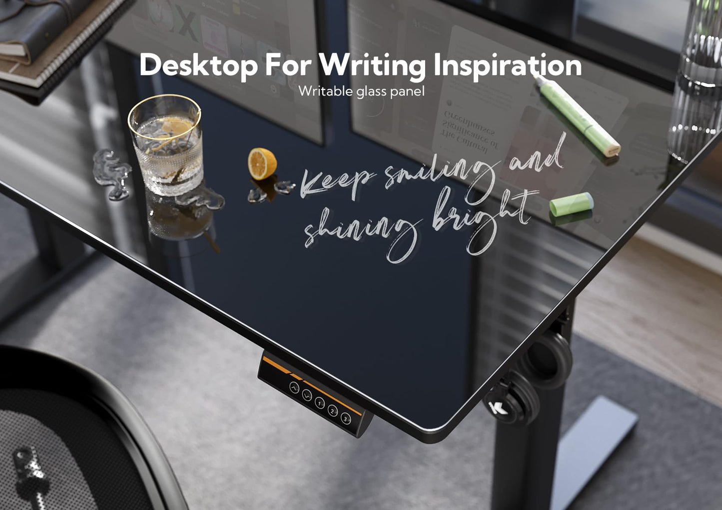 Claiks Electric Glass Standing Desk, 35x20 Inch Adjustable Height Stand Up Desks Quick Install for Computer, Black