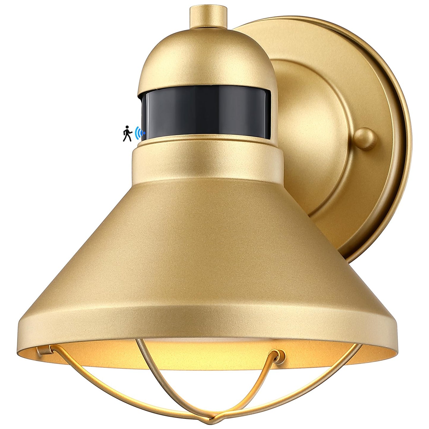 LONEDRUID Motion Sensor LED Outdoor Barn Light, Waterproof Metal Wall Sconce, Rustic Gold, Dusk to Dawn, Ideal for Garage and Patio