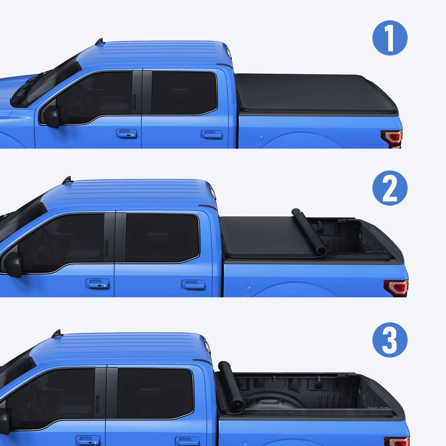 CARMOCAR Pickup Truck Bed Covers Replacement for Toyota Tundra 2007-2021 6.5FT Bed Soft Roll-Up Tonneau Cover Accessories with Led Light