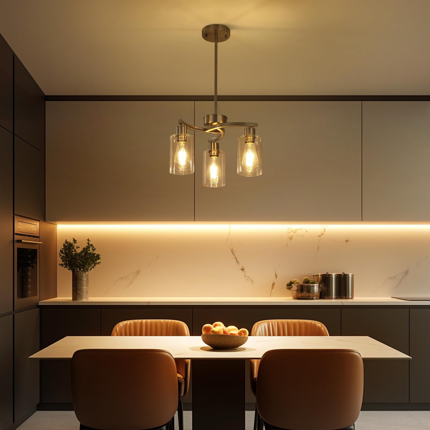Cnratye 3-Light Brushed Nickel Pendant Lighting For Kitchen Island  Hanging Dining Room Light Fixtures Over Table  Industrial Chandelier For Entryway Hallway Foyer Bedroom  Clear Glass Shade