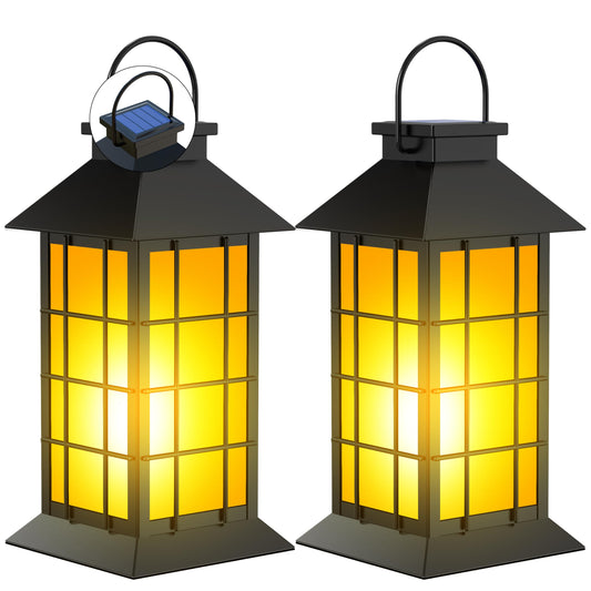 Anyperfect 2 Pack 13 Black Solar Lantern With Flickering Flame Candle | Outdoor Waterproof Hanging Solar Lanterns  Metal & Glass Lights For Garden Decoration  Rustic Gifts For Mom