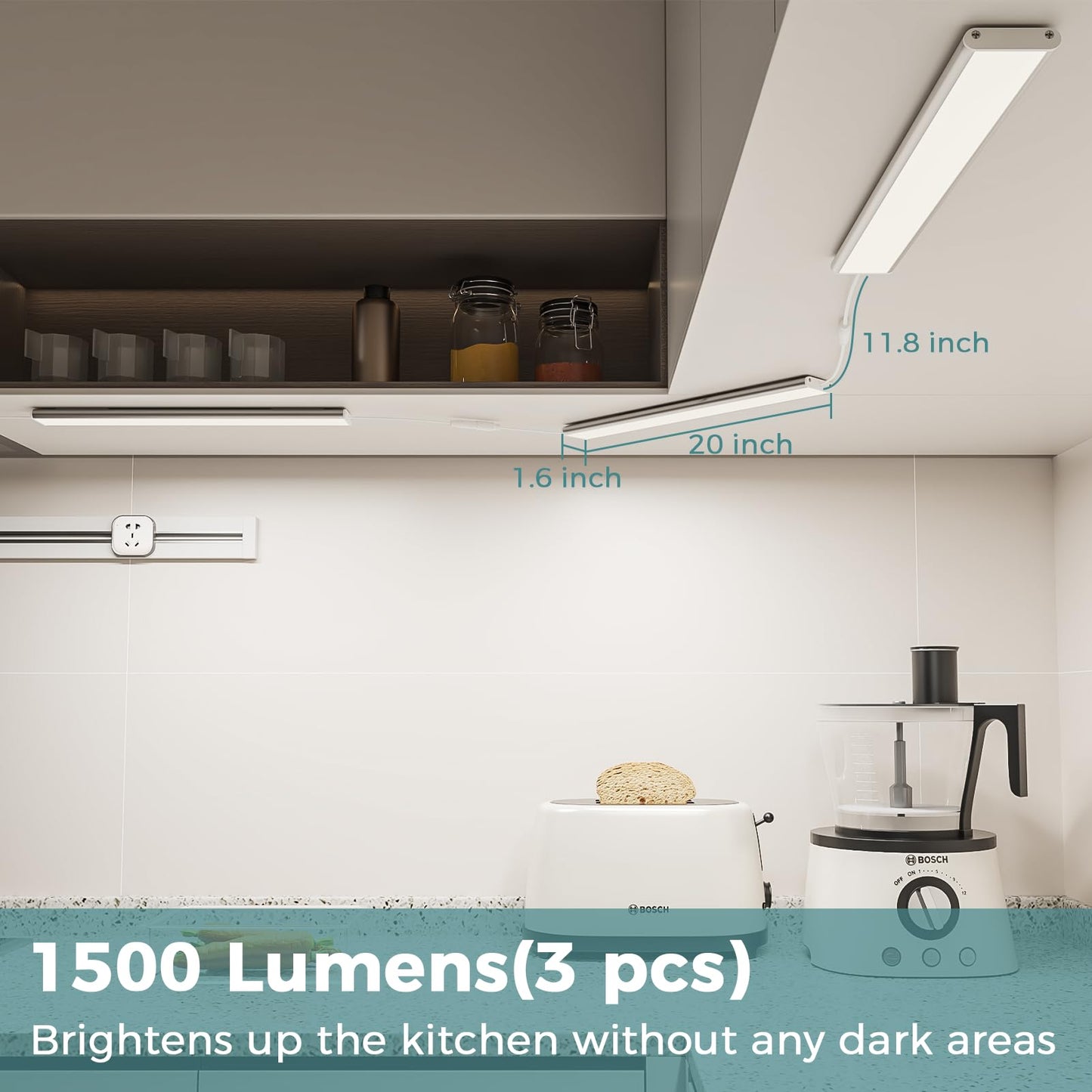ASOKO Under Cabinet LED Light, Dimmable 4000K, 12in Linkable, 3 Pack, Alloy Steel