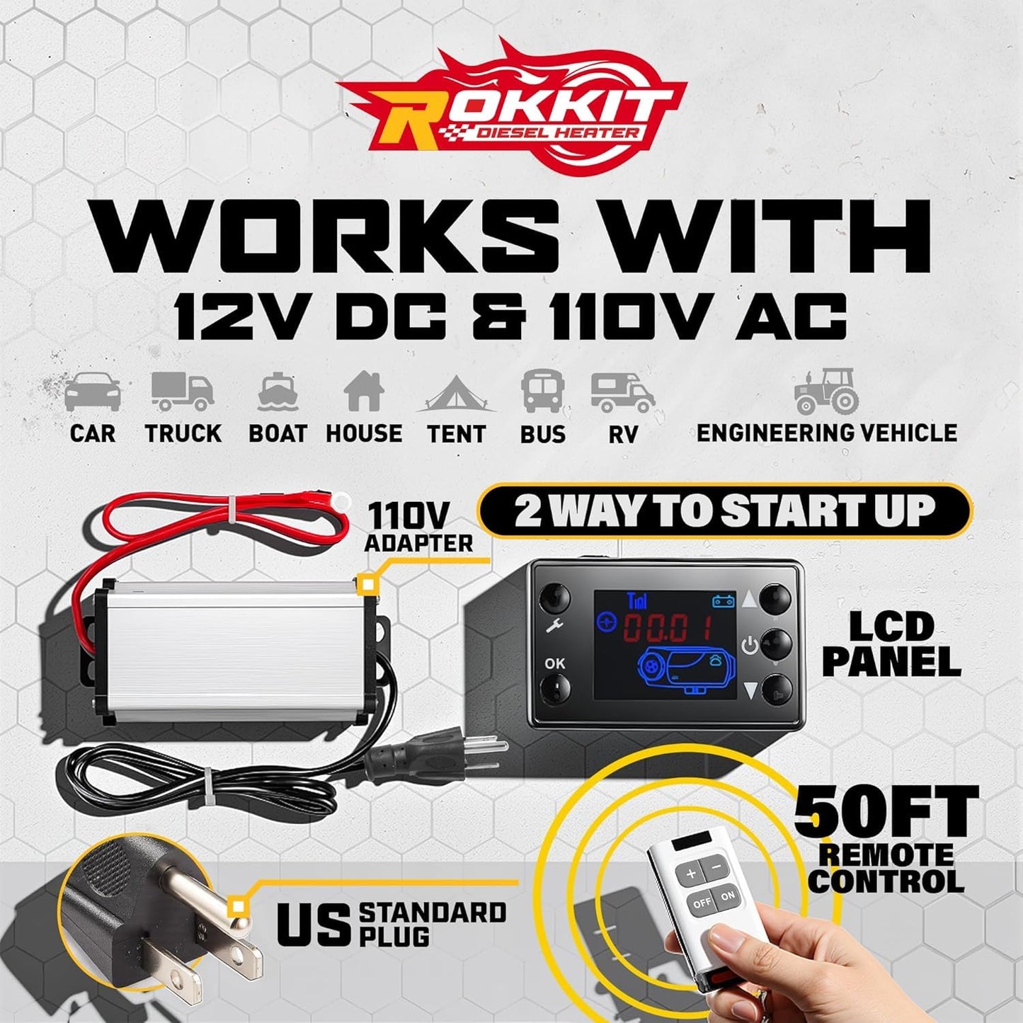 Diesel Heater 8KW, All-in-One Portable Diesel Parking Heater with LCD Thermostat Monitor & Remote Control, Fast Heating Low Noise Heater for Tent, Car, RV, Camper