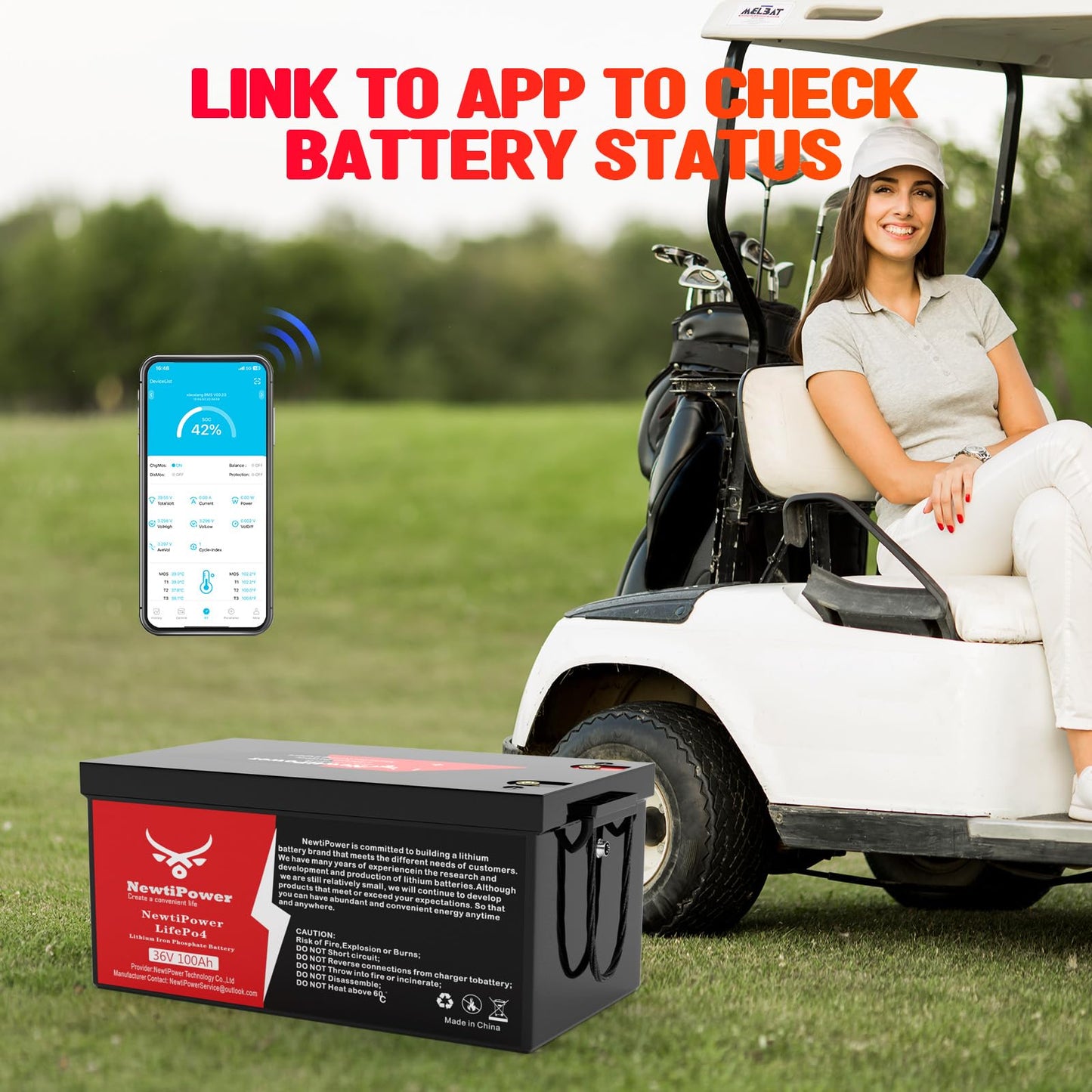 36V 100Ah Golf Cart Lithium LiFePO4 Battery, 200A BMS Grade A Cells Deep Cycle Rechargeable Battery,10000+ Cycles,Perfect for Golf Cart,Off Grid Applications