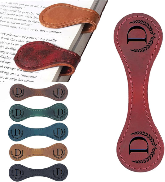 Artlaza Personalized Magnetic Leather Bookmark, 26 Letter Custom Leather Bookmark, Handmade, Magnetic Closure, Red