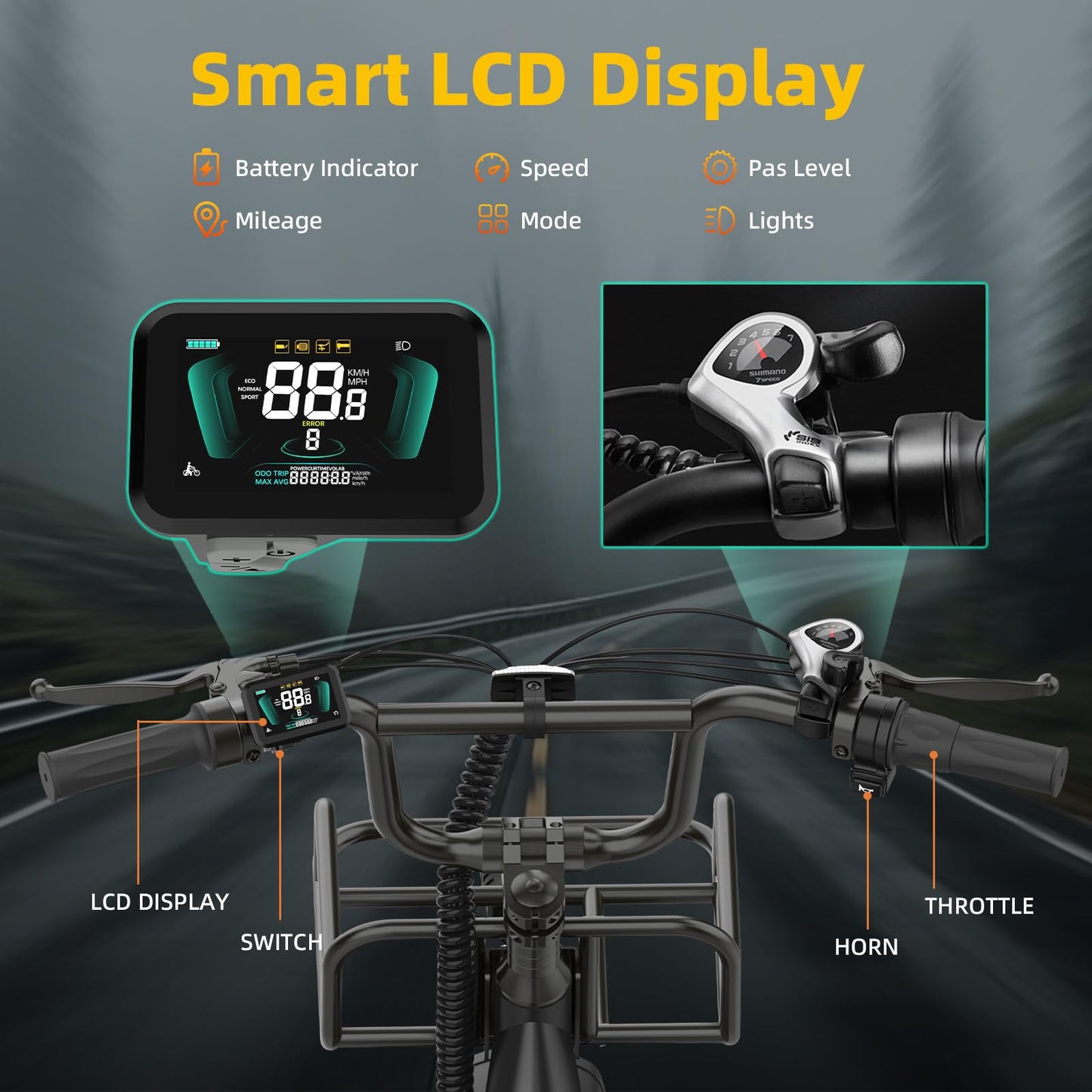 1500W Peak Electric Bike for Adults 20" Fat Tire E Bike 90 Miles Max Range 28 MPH Step-Thru Frame Electric Bicycle Cargo Ebike with 48V Removable Battery 7 Speed Commuter Bikes