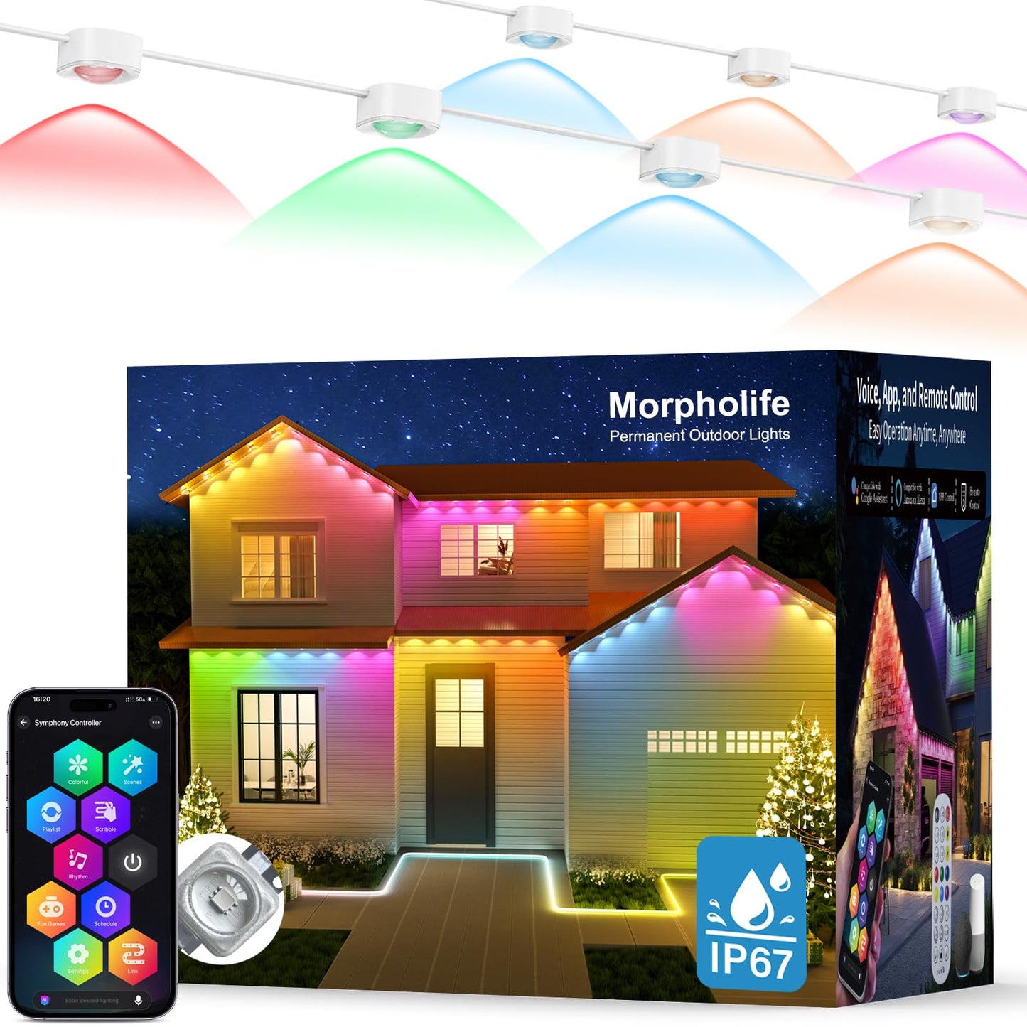 Permanent Outdoor Lights - 100Ft Smart Ai Rgb+Ic Led With 72 Lights  Ip67 Waterproof  75+ Scene Modes  Alexa/Google/Remote Control Enabled  Diy Music Sync For Christmas  Holiday & Home Decor  White