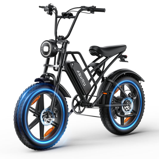 Askmy Fat Tire Electric Bike - Foldable E-Bike with Shock Absorption, Throttle Control, LCD Display, and Long Battery Life for Urban Commuting (20in)