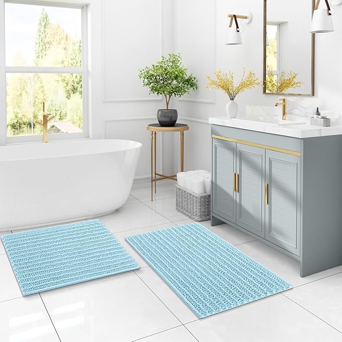 Arotive Luxury Chenille Bathroom Rug Mat, Extra Soft Thick Absorbent Shaggy Bath Rugs, Non-Slip Machine Wash Dry, Plush Bath Mats for Bathroom, Shower and Tub, 36x24, Blue