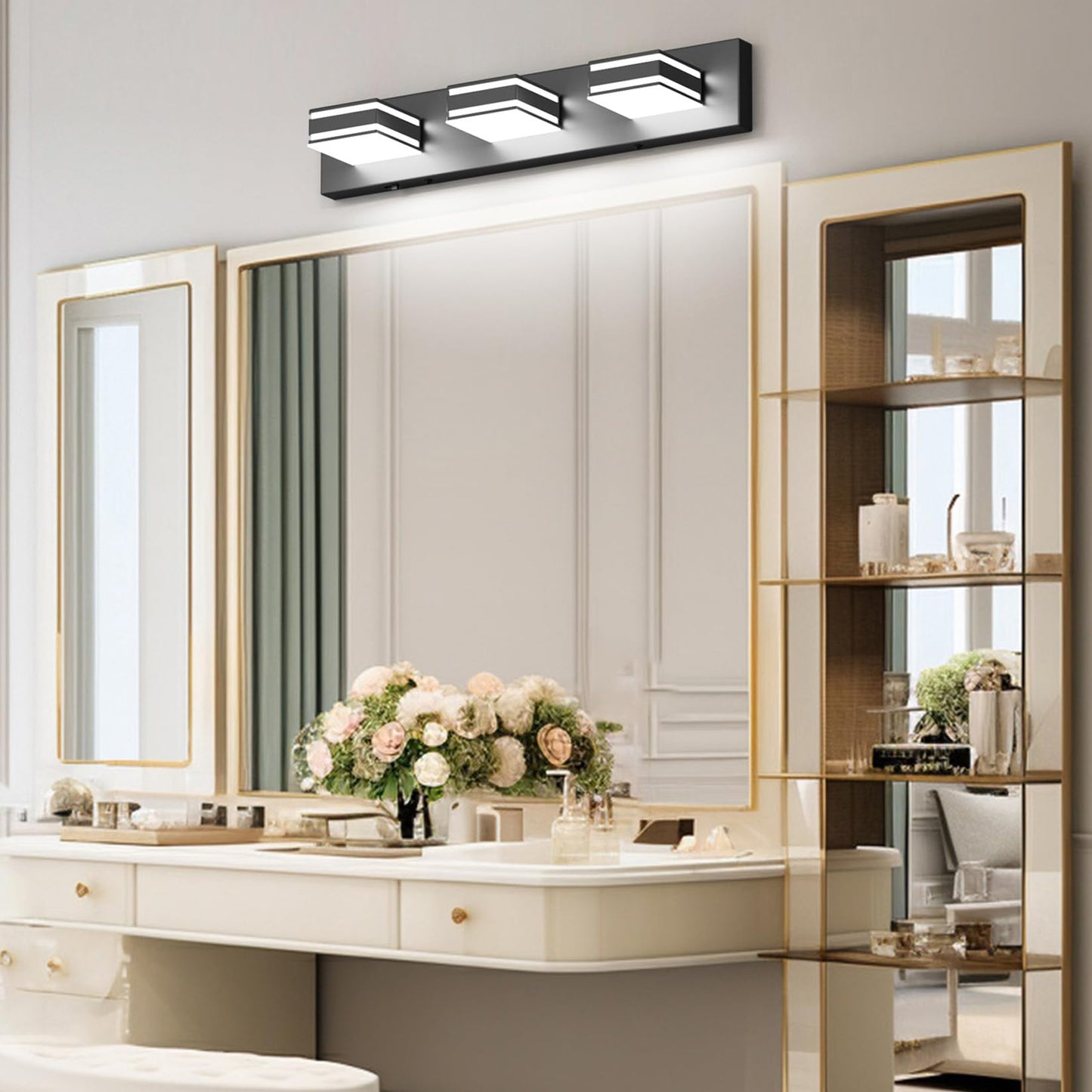 Ralbay 24Inch Black Bathroom Vanity Lights With 5 Color Temperatures (3000K-6000K) Dimmable Modern Metal Acrylic Led Matte Black Bathroom Wall Lighting Fixtures (3-Light)