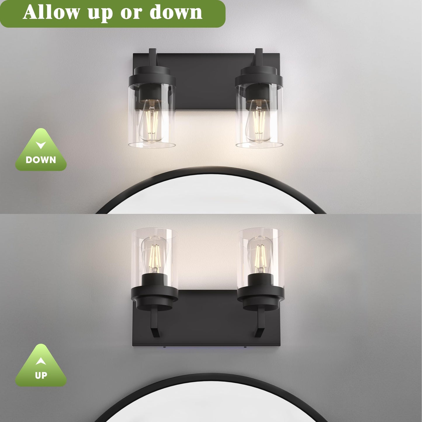 Espird Bathroom Vanity Fixtures  2 Light Matte Black Vanity Light With Clear Glass Shade  15In Farmhouse Wall Light  Lighting Fixture Over Mirror For Bathroom