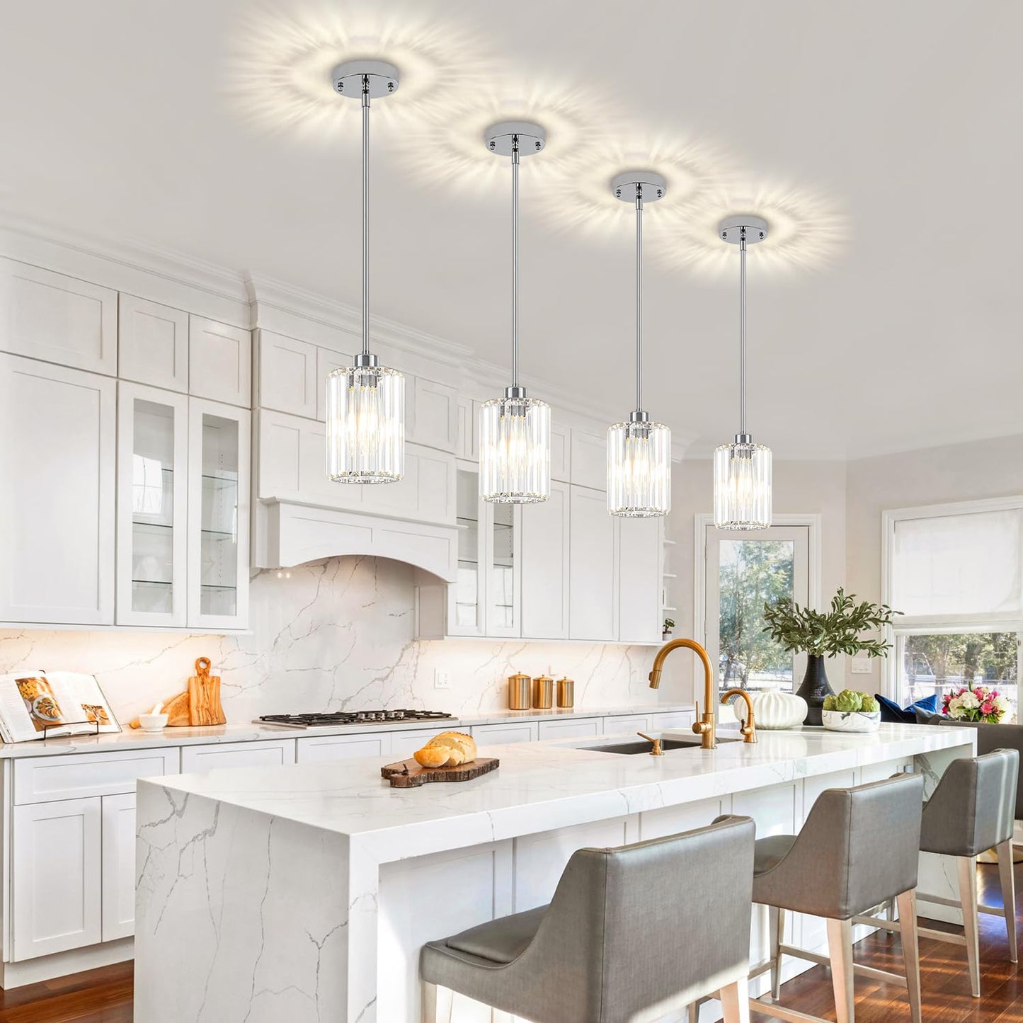 Zsmihdoh Chrome Pendant Lights  Modern Crystal Pendant Lighting For Kitchen Island  Mini Kitchen Chandeliers Hanging Pendant Lights For Bedroom Dining Room Hallway