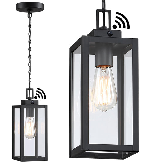 Faymart Lighting 13 Inch Outdoor Pendant Light Dusk To Dawn Hanging Porch Light For Entrance Front Door Photocell Pendant Lights For Porch Dusk To Dawn Hanging Lantern Steel And Glass E26