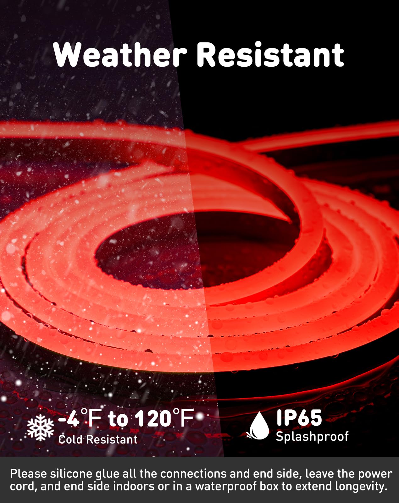 Shine Decor LED Neon Rope Lights, 32.8FT Red, Flexible PVC, Outdoor Waterproof, 120 LEDs/M, Plug & Play