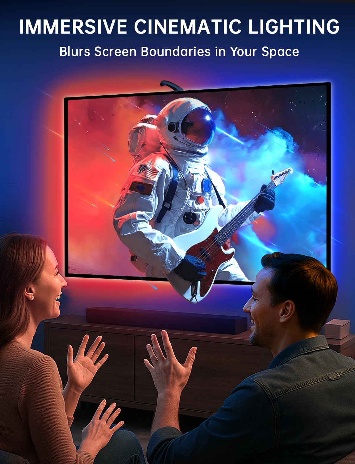 Qtu Tv Led Backlight With Sensor  14.7Ft Cuttable Rgb Strip Lights For 55-65 Inch Screen & Pc Monitor  Smart App Control  Game And Music Sync Color That Changing With Tv