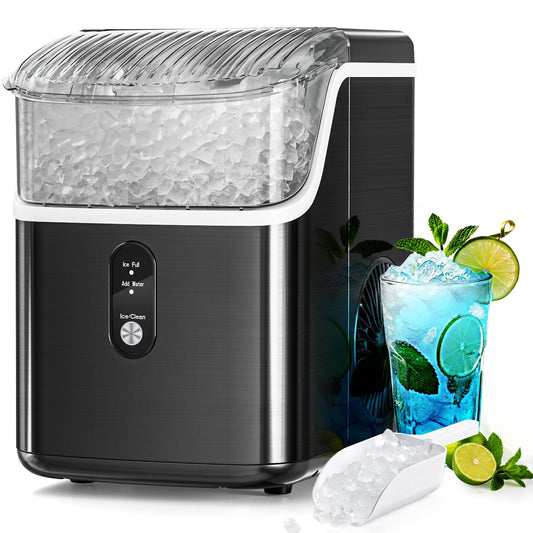 Antarctic Star Nugget Ice Maker Countertop, Chewable Nugget Ice Machine with Automatic Cleaning, Fast Ice Making 34Lbs/24H, One Click Operation for Office/Home/Bar (Stainless Steel Black)