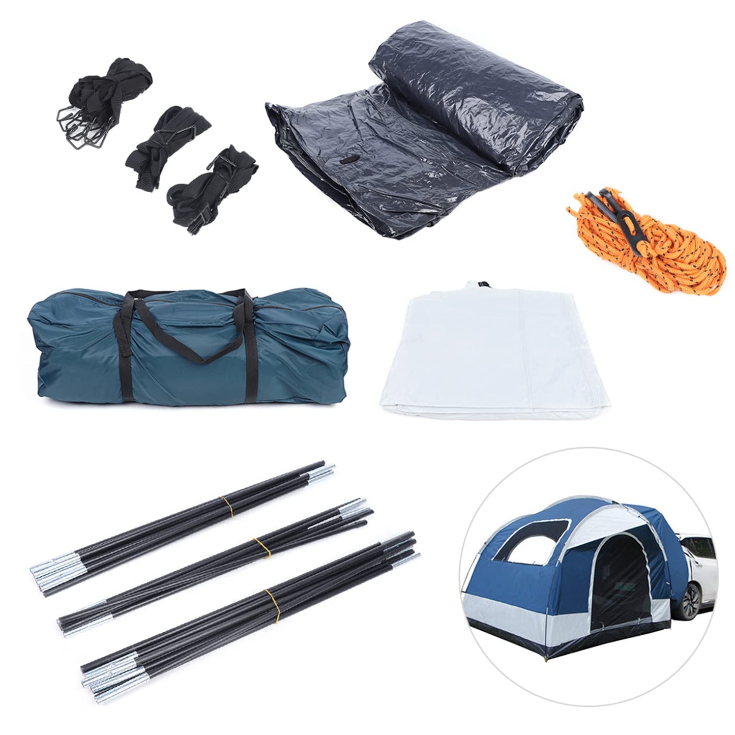 Universal SUV Camping Tent, Up to 4 Person Capacity Waterproof Car Tent for Camping, Portable and Easy Set Up, 8.2' W x 8.2' L x 6.6' H