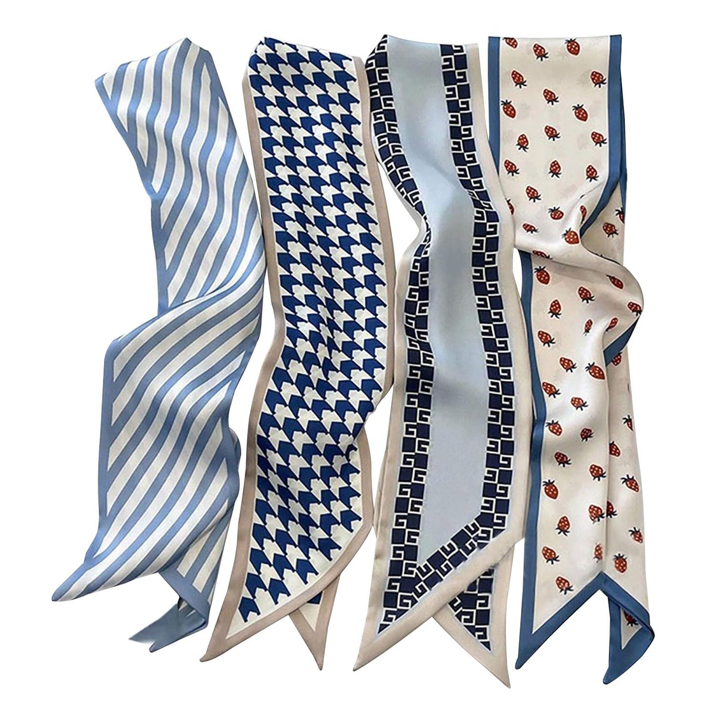 4Pcs Fashion Scarves for Women, Multifunctional Boho Scarves Headbands Satin Scarf for Bag Hair Accessories