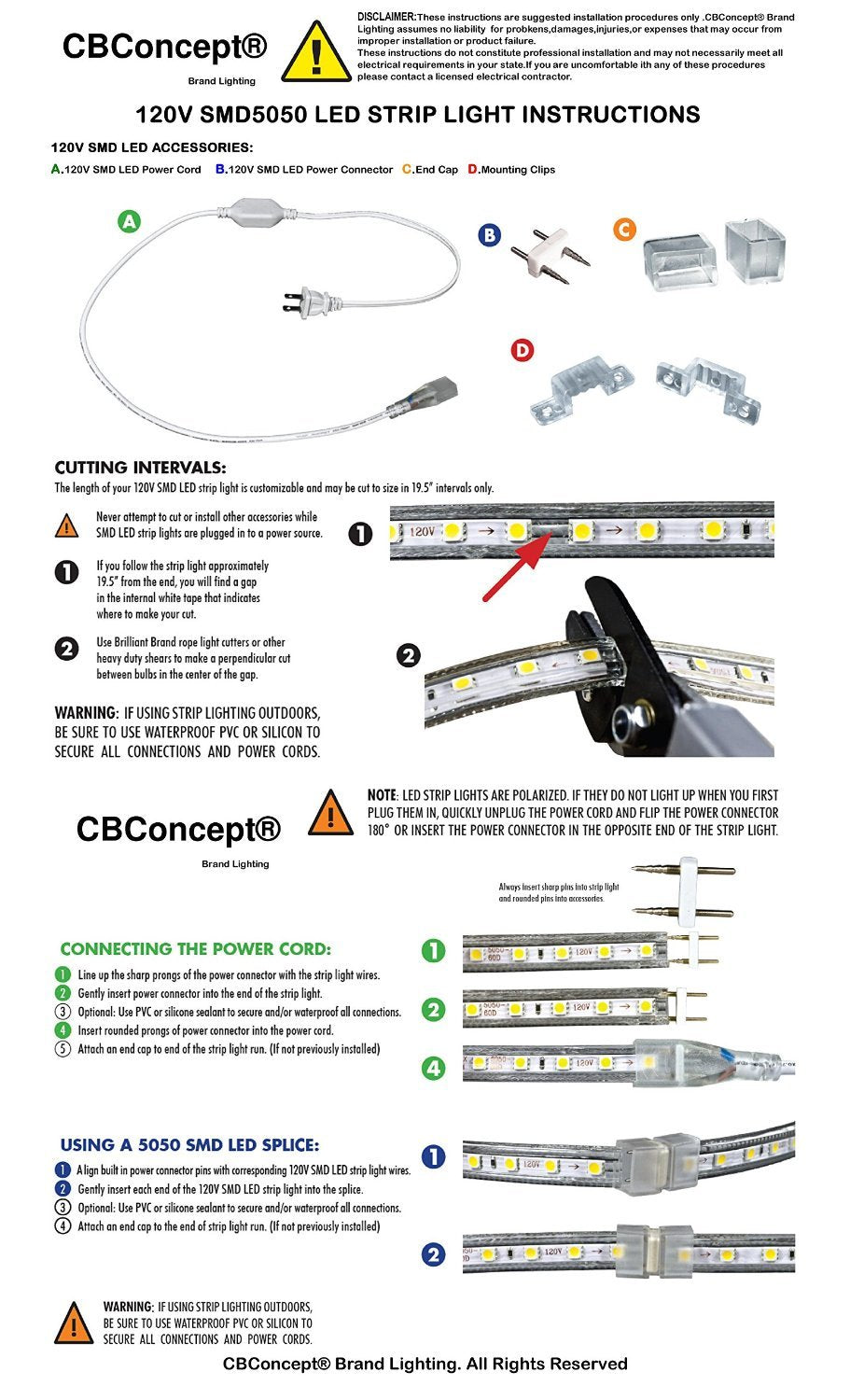 CBconcept LED Strip Light, Dimmable, 30 Feet, Warm White 3000K, 3200 Lumen, Indoor/Outdoor, Model 120VSMD3528-9.