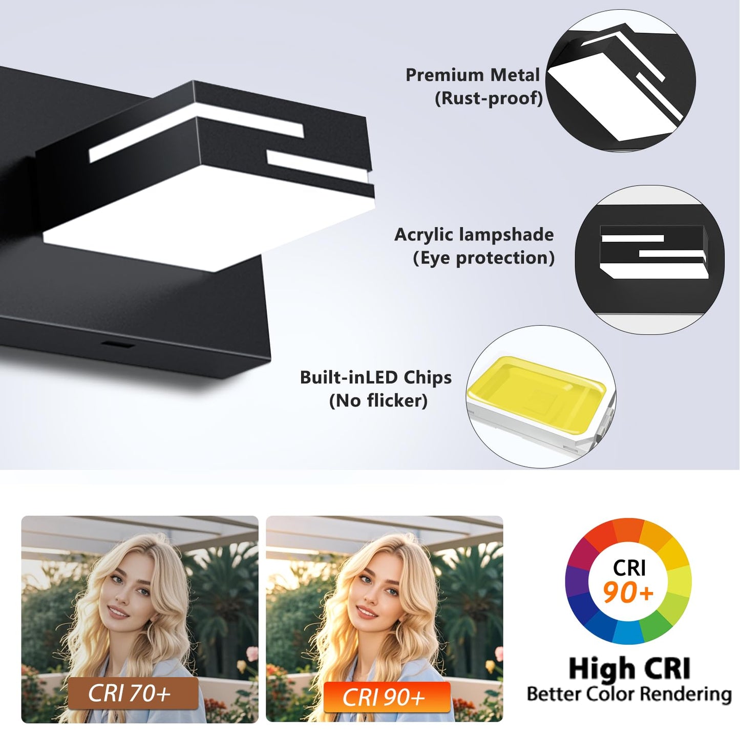 Lkhf Led Modern Bathroom Vanity Light Fixtures  5-Light 34-Inch Dimmable Matte Black Vanity Lights For Bathroom Lighting Fixtures Over Mirror  With 350?Rotatable Acrylic Heads (Cool White 6000K)