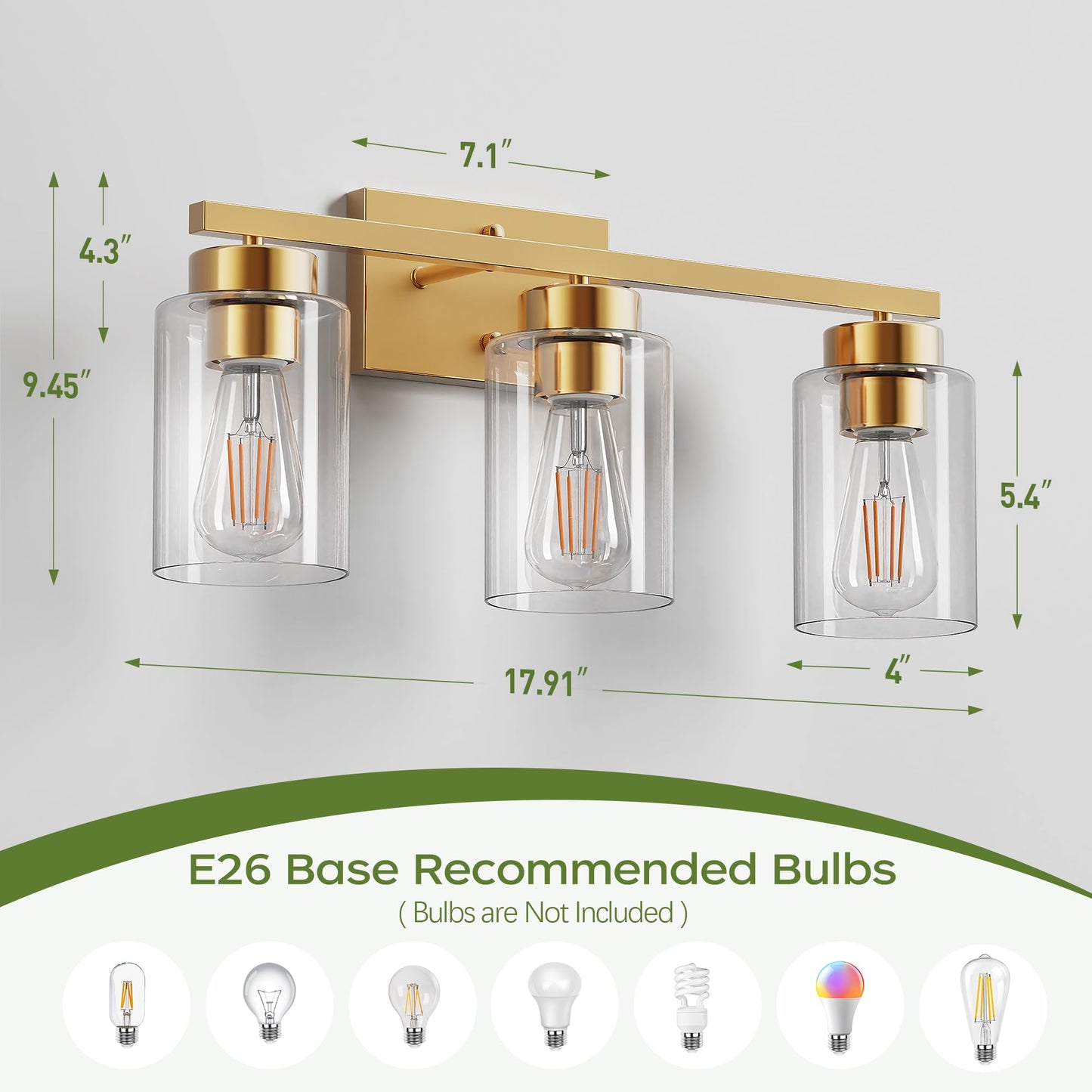 Partphoner 3-Light Bathroom Light Fixtures  Brushed Gold Vanity Light With Clear Glass Shade  Modern Wall Sconce For Mirror Bedroom Living Room Hallway Lighting